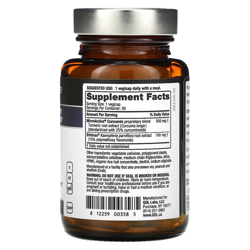 Quality of Life Labs Yellow And Black Turmeric With Curcumin-SR 30 Vegicaps 2 Thành phần vi chất của Quality of Life Labs Yellow And Black Turmeric With Curcumin-SR 30 Vegicaps 812259003585
