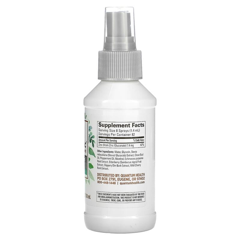 Quantum Health TheraZinc Immune Support Throat Spray Peppermint 4 fl oz (118 ml) 2 Thành phần vi chất của Quantum Health TheraZinc Immune Support Throat Spray Peppermint 4 fl oz (118 ml) 046985017053