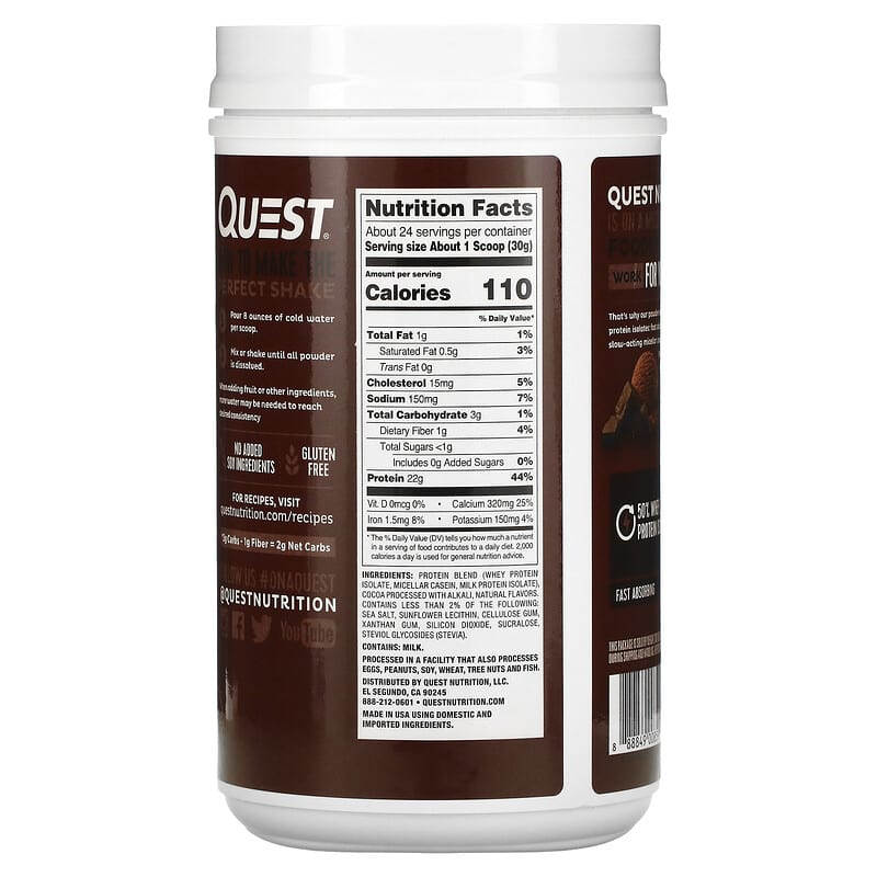 Quest Nutrition Protein Powder Chocolate Milkshake 1.6 lb (726 g) 2 Thành phần vi chất của Quest Nutrition Protein Powder Chocolate Milkshake 1.6 lb (726 g) 888849008599