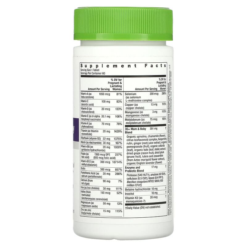 Rainbow Light Multivitamin 35+ Mom and Baby 60 Tablets 2 Thành phần vi chất của Rainbow Light Multivitamin 35+ Mom and Baby 60 Tablets 021888203123