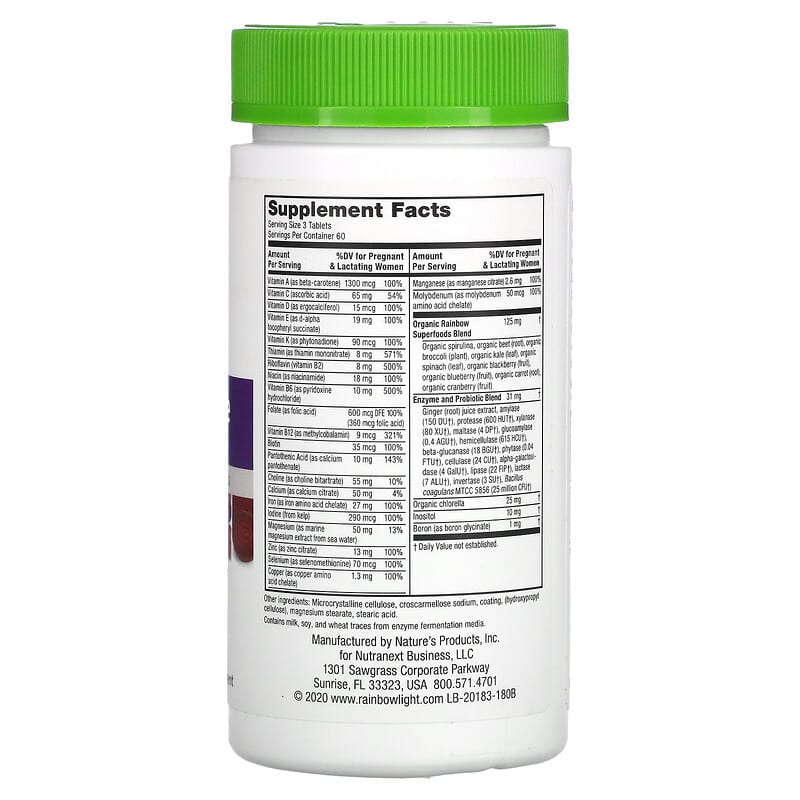 Rainbow Light Prenatal Petite 180 Mini-Tablets 2 Thành phần vi chất của Rainbow Light Prenatal Petite 180 Mini-Tablets 021888201839