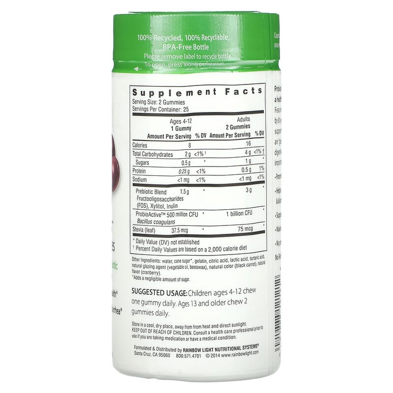 Rainbow Light Probiolicious Probiotic Gummies Delicious Berry 50 Gummies 2 Thành phần vi chất của Rainbow Light Probiolicious Probiotic Gummies Delicious Berry 50 Gummies 021888121212