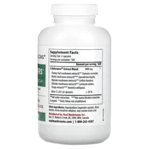 Thành phần vi chất của Real Mushrooms 5 Defenders Mushroom Extract Powder 200 Capsules 628110068231