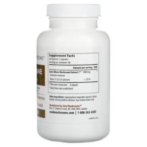 Thành phần vi chất của Real Mushrooms Lion's Mane Cognition 120 Capsules 628110068040