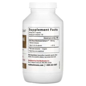Thành phần vi chất của Real Mushrooms Lion's Mane Mushroom Extract Powder 300 Capsules 628110068293
