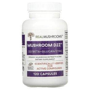 Thực phẩm chức năng Real Mushrooms Mushroom D2Z D2/Beta Glucan/Zinc 120 Capsules 628110068361