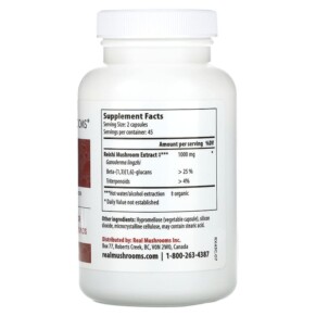 Thành phần vi chất của Real Mushrooms Reishi Longevity 90 Capsules 628110068095