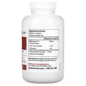 Thành phần vi chất của Real Mushrooms Reishi Mushroom Extract Powder 200 Capsules 628110068255