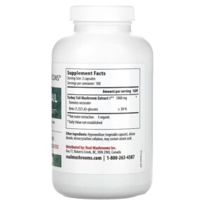Thành phần vi chất của Real Mushrooms Turkey Tail Mushroom Extract Powder 200 Capsules 628110068279