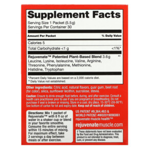 Thành phần vi chất của Rejuvenate Muscle Health Drink Mix Raspberry Burst 30 Pouches 0.19 oz (5.5 g) Each 629046503018