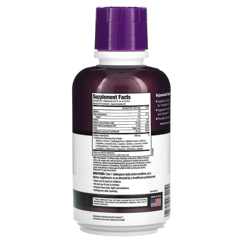 Rejuvicare Collagen Beauty Formula Liquid Collagen Complex Healthy Hair Skin & Nails Grape 16 fl oz (480 ml) 2 Thành phần vi chất của Rejuvicare Collagen Beauty Formula Liquid Collagen Complex Healthy Hair Skin & Nails Grape 16 fl oz (480 ml) 035046074210