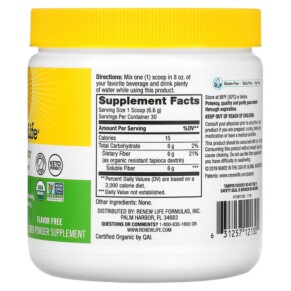 Thành phần vi chất của Renew Life Completely Clear Organic Prebiotic Fiber 7 oz (198 g) 631257121301