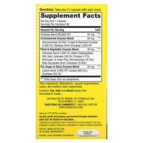 Thành phần vi chất của Renew Life DigestMore Ultra Enzymes 90 Vegetarian Capsules 631257120700