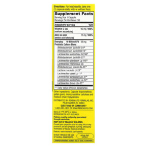 Thành phần vi chất của Renew Life Everyday Immune Probiotics Zinc & Vitamin C 30 Vegetarian Capsules 631257122056