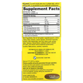 Thành phần vi chất của Renew Life Norwegian Gold Omega-3 Fish Oil 950 mg 30 Enteric-Coated Softgels 631257155542