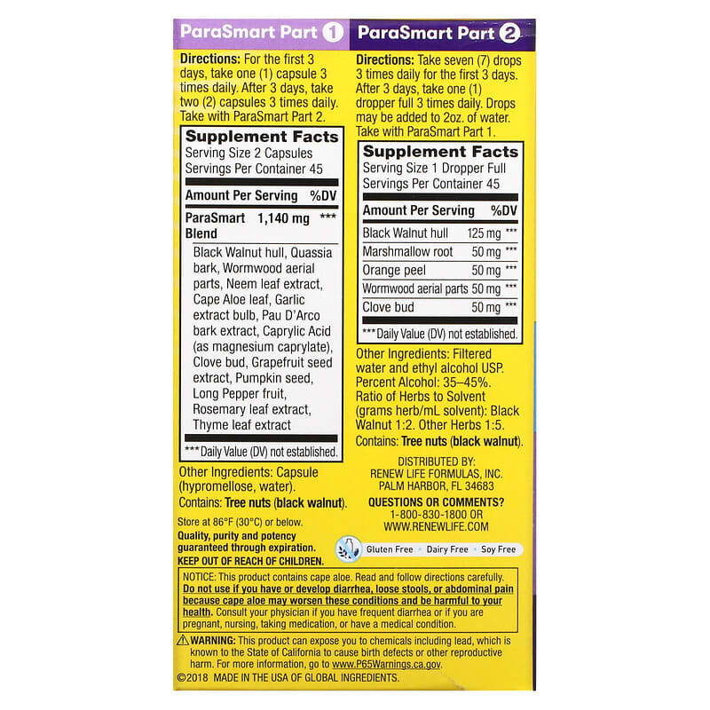 Renew Life ParaSmart 15-Day Targeted Cleanse 2-Part 2 Thành phần vi chất của Renew Life ParaSmart 15-Day Targeted Cleanse 2-Part 631257320902