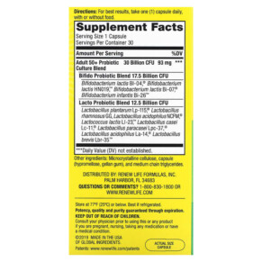 Thành phần vi chất của Renew Life Ultimate Flora Adult 50+ Probiotic 30 Billion Live Cultures 30 Vegetarian Capsules 631257121127