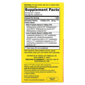 Thành phần vi chất của Renew Life Ultimate Flora Everyday Probiotic 15 Billion CFU 60 Vegetarian Capsules 631257120984