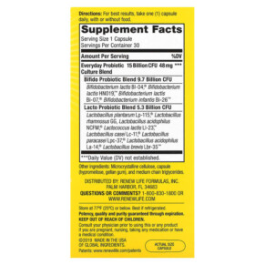 Thành phần vi chất của Renew Life Ultimate Flora Everyday Probiotic 15 Billion Live Cultures 30 Vegetarian Capsules 631257120977