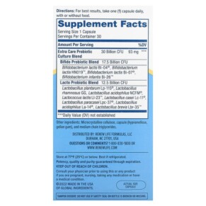 Thành phần vi chất của Renew Life Ultimate Flora Extra Care Probiotic 30 Billion CFU 30 Vegetarian Capsules 631257158628
