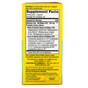 Thành phần vi chất của Renew Life Ultimate Flora Ultimate Care Probiotic 100 Billion Live Cultures 30 Vegetarian Capsules 631257121035