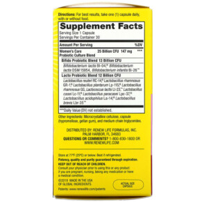 Thành phần vi chất của Renew Life Ultimate Flora Women's Care Probiotic 25 Billion Live Cultures 30 Vegetarian Capsules 631257158635