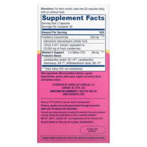 Thành phần vi chất của Renew Life Women's Wellness Vaginal & Urinary Complete 60 Vegetarian Capsules 631257122278