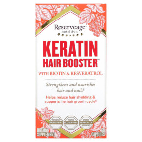 Thực phẩm chức năng Reserveage Nutrition Keratin Hair Booster with Biotin & Resveratrol 60 Capsules 094922015709