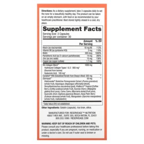 Thành phần vi chất của Reserveage Nutrition Tres Beauty 3 with Biotin & Hyaluronic Acid 90 Capsules 859569002877