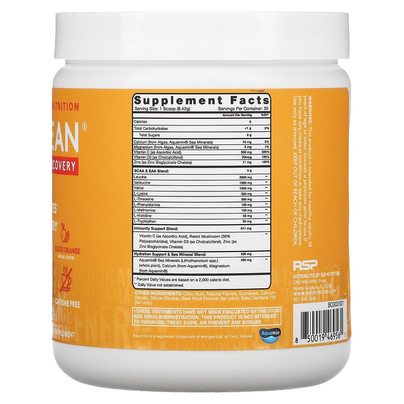 RSP Nutrition AminoLean Recovery Blood Orange 8.91 oz (253 g) 2 Thành phần vi chất của RSP Nutrition AminoLean Recovery Blood Orange 8.91 oz (253 g) 850019469561
