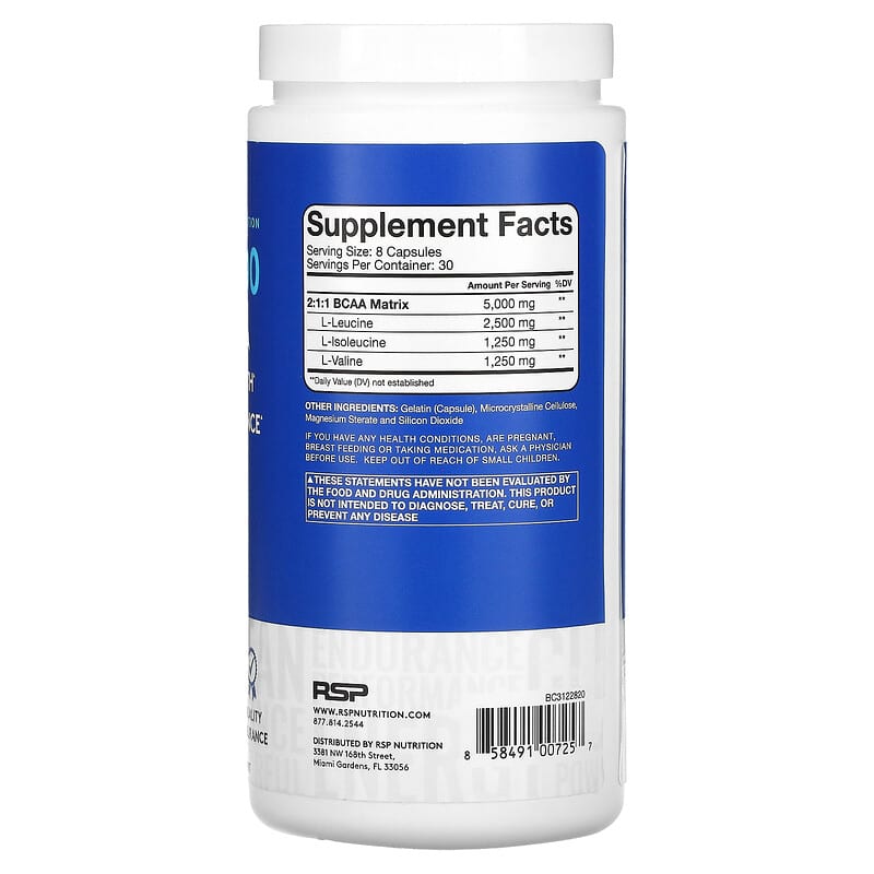 RSP Nutrition BCAA 5000 Instantized BCAA 240 Capsules 2 Thành phần vi chất của RSP Nutrition BCAA 5000 Instantized BCAA 240 Capsules 858491007257