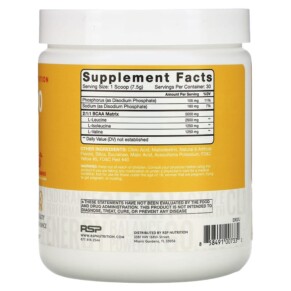 Thành phần vi chất của RSP Nutrition BCAA 5000 Instantized BCAAs Orange Mango 5.000 mg 7.94 oz (225 g) 858491007332