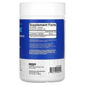 Thành phần vi chất của RSP Nutrition L-Carnitine Weight Management 500 mg 120 Capsules 852113002019