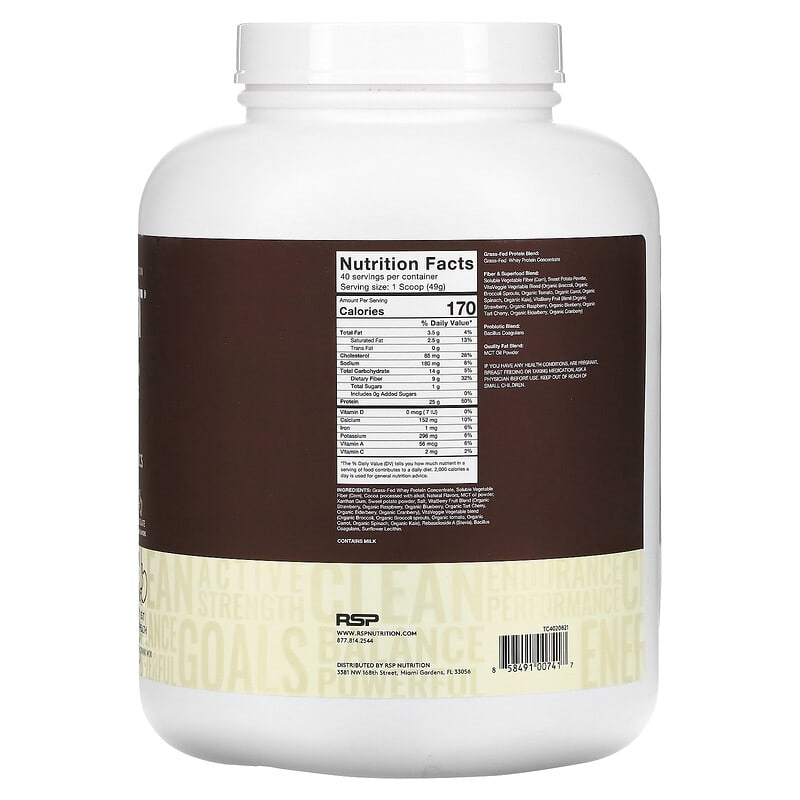 RSP Nutrition TrueFit Grass-Fed Whey Protein Shake with Fruits & Vegetables Chocolate 4.32 lbs (1.960 kg) 2 Thành phần vi chất của RSP Nutrition TrueFit Grass-Fed Whey Protein Shake with Fruits & Vegetables Chocolate 4.32 lbs (1.960 kg) 858491007417