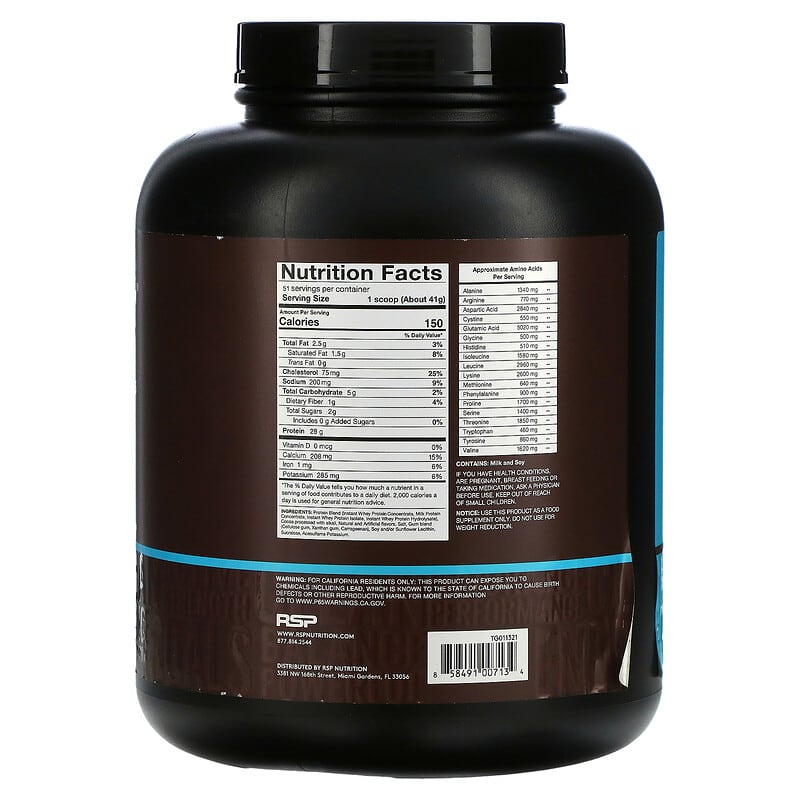 RSP Nutrition TrueWhey Chocolate 4.6 lbs (2.09 kg) 2 Thành phần vi chất của RSP Nutrition TrueWhey Chocolate 4.6 lbs (2.09 kg) 858491007134