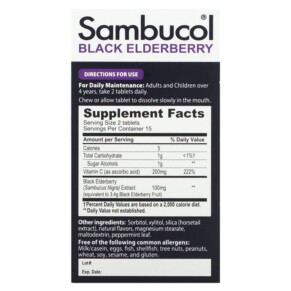 Thành phần vi chất của Sambucol Black Elderberry 30 Chewable Tablets 896116001129