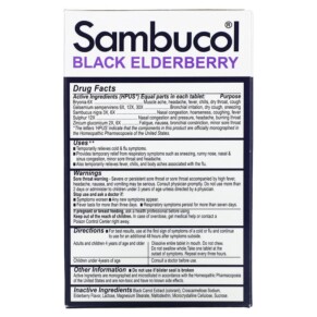 Thành phần vi chất của Sambucol Black Elderberry Cold & Flu Relief Family Pack 60 Quick Dissolve Tablets 896116001440