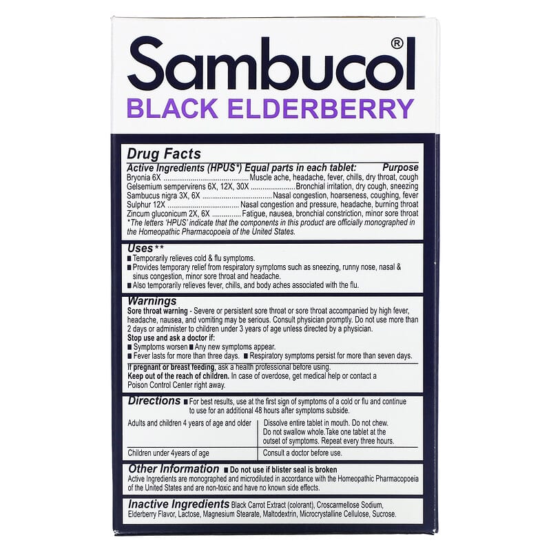 Sambucol Black Elderberry Cold & Flu Relief Family Pack 60 Quick Dissolve Tablets 2 Thành phần vi chất của Sambucol Black Elderberry Cold & Flu Relief Family Pack 60 Quick Dissolve Tablets 896116001440