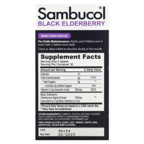 Thành phần vi chất của Sambucol Black Elderberry Immune Support 60 Chewable Tablets 896116001143