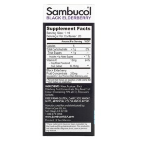 Thành phần vi chất của Sambucol Black Elderberry Infant Drops 6+ Months 0.68 fl oz (20 ml) 896116001617