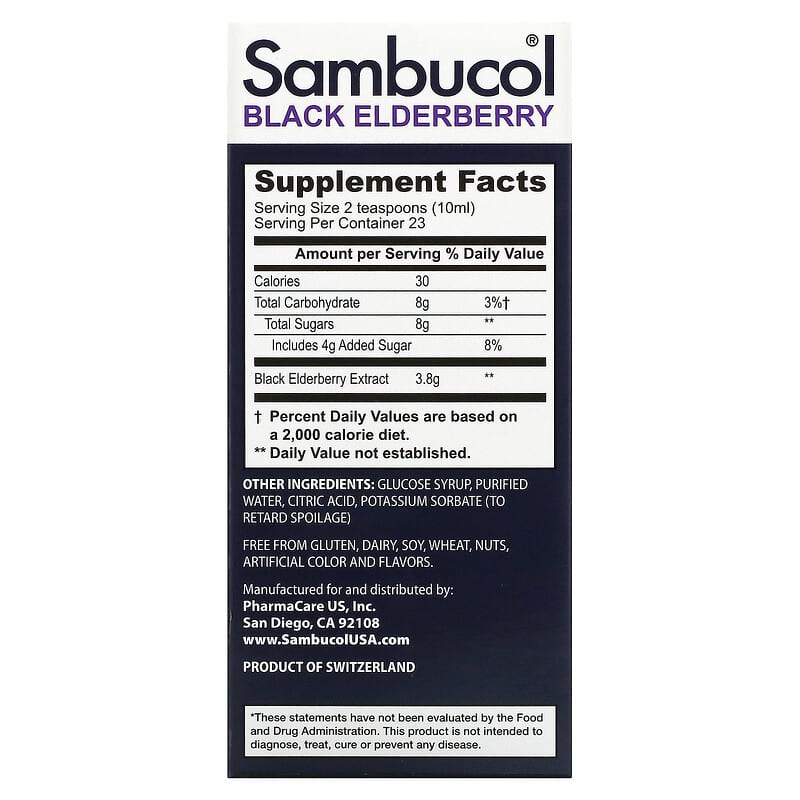Sambucol Black Elderberry Syrup 7.8 fl oz (230 ml) 2 Thành phần vi chất của Sambucol Black Elderberry Syrup 7.8 fl oz (230 ml) 896116001112