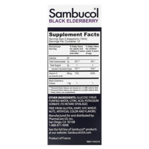 Thành phần vi chất của Sambucol Black Elderberry Syrup For Kids Berry 4 fl oz (120 ml) 896116001181