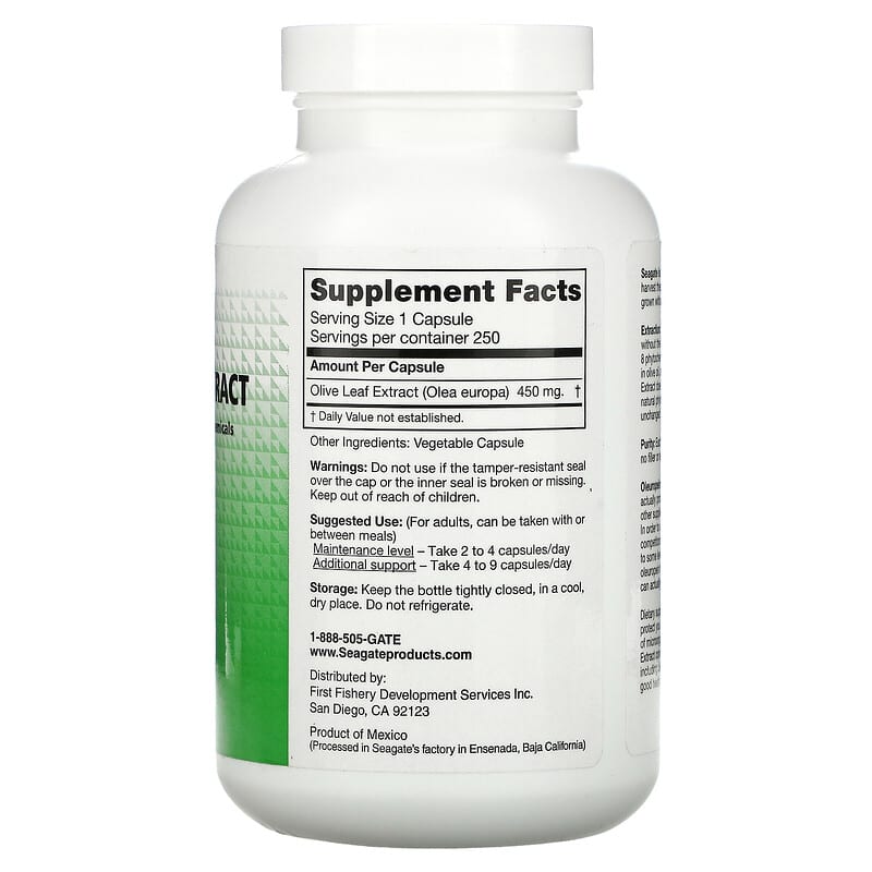 Seagate Olive Leaf Extract 450 mg 250 V Capsules 2 Thành phần vi chất của Seagate Olive Leaf Extract 450 mg 250 V Capsules 019277000521