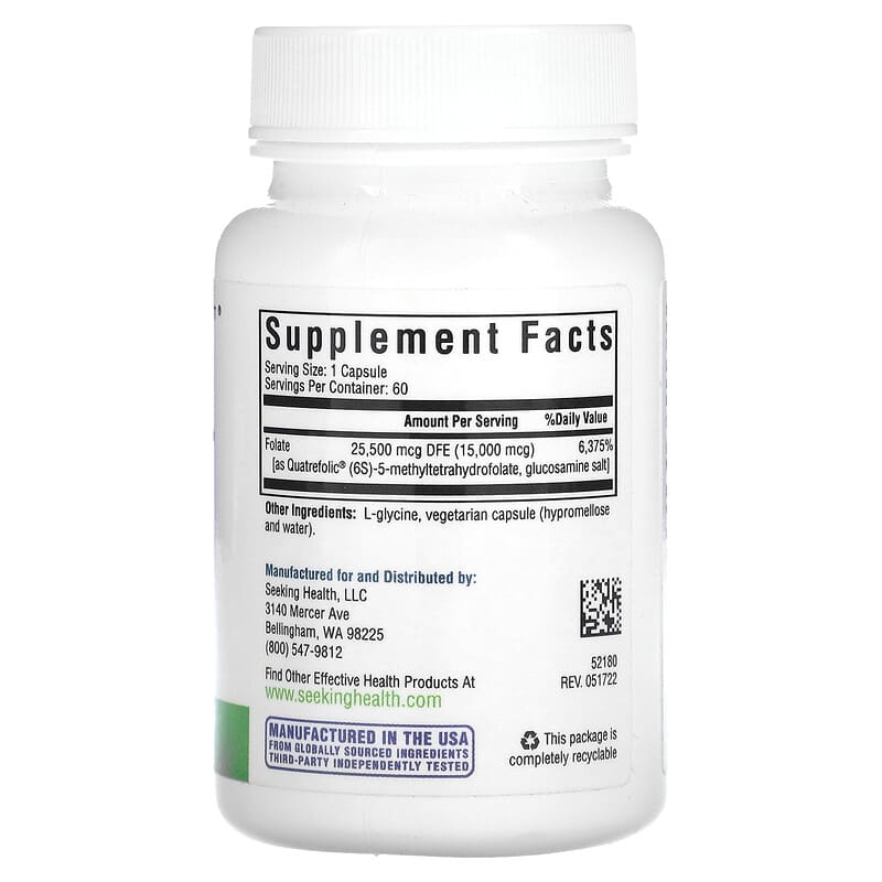 Seeking Health L-5-MTHF L-Methylfolate 25.500 mcg DFE 60 Vegetarian Capsules 2 Thành phần vi chất của Seeking Health L-5-MTHF L-Methylfolate 25.500 mcg DFE 60 Vegetarian Capsules 810007521800