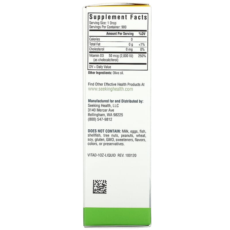 Seeking Health Vitamin D Drops 50 mcg (2.000 IU) 1 fl oz (30 ml) 2 Thành phần vi chất của Seeking Health Vitamin D Drops 50 mcg (2.000 IU) 1 fl oz (30 ml) 810007521336