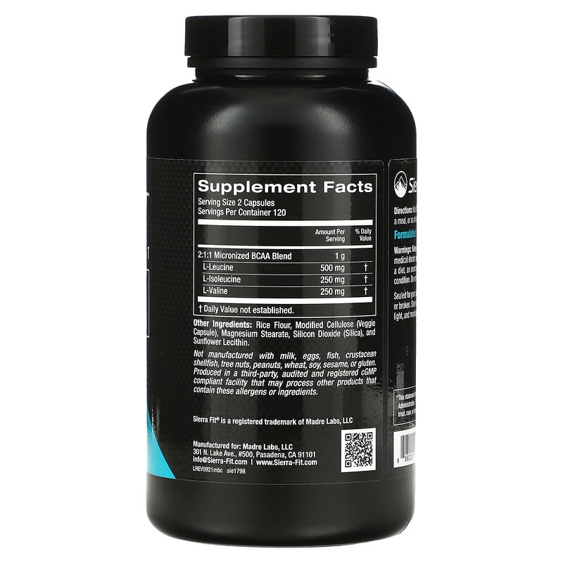 Sierra Fit Micronized BCAA Branched Chain Amino Acids 500 mg 240 Veggie Capsules 2 Thành phần vi chất của Sierra Fit Micronized BCAA Branched Chain Amino Acids 500 mg 240 Veggie Capsules 898220017980