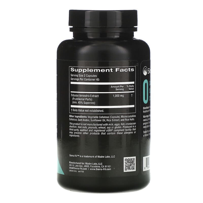 Sierra Fit Tribulus Standardized Extract 500 mg 90 Veggie Capsules 2 Thành phần vi chất của Sierra Fit Tribulus Standardized Extract 500 mg 90 Veggie Capsules 898220017553