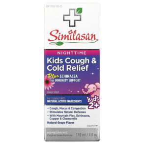 Thực phẩm chức năng Similasan Kids Cough & Cold Relief Nighttime Kids 2+ Natural Grape 4 fl oz (118 ml) 094841256146
