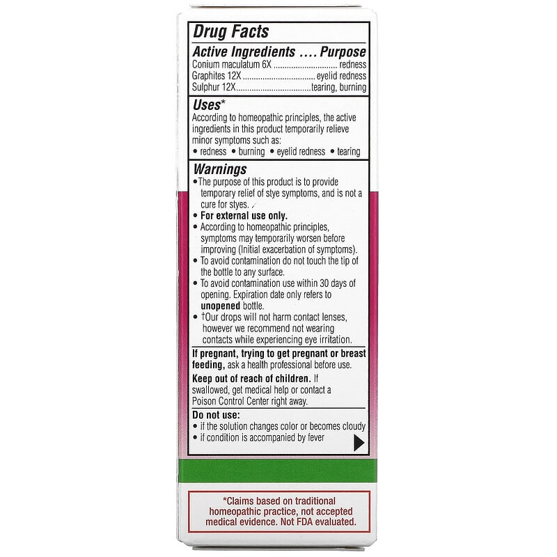 Similasan Stye Eye Relief Sterile Eye Drops 0.33 fl oz (10 ml) 2 Thành phần vi chất của Similasan Stye Eye Relief Sterile Eye Drops 0.33 fl oz (10 ml) 094841300542