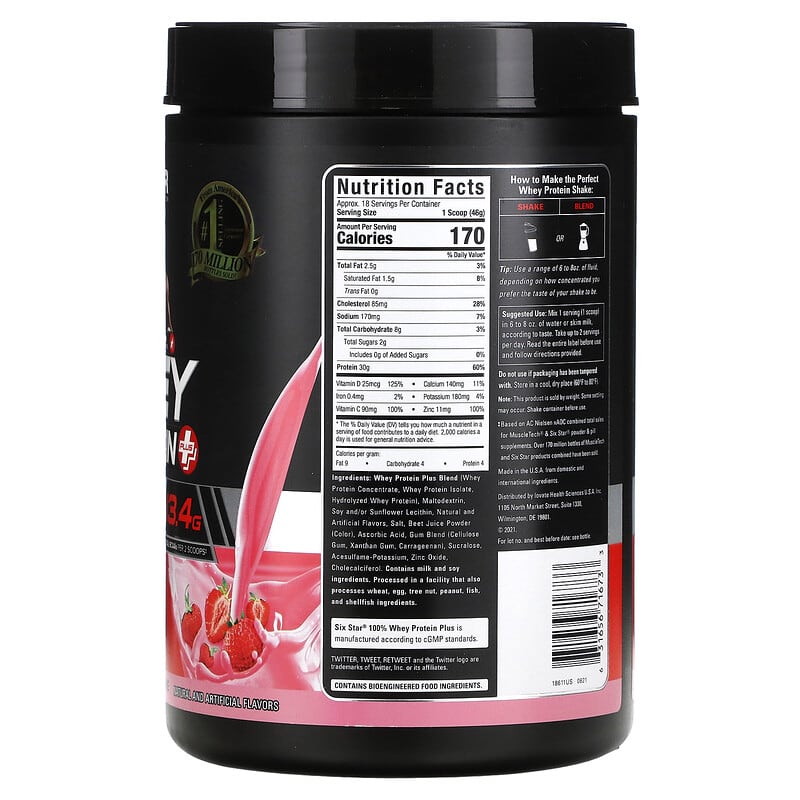 Six Star Elite Series 100% Whey Protein Plus Strawberry Smoothie 1.8 lbs (816 g) 2 Thành phần vi chất của Six Star Elite Series 100% Whey Protein Plus Strawberry Smoothie 1.8 lbs (816 g) 631656716733